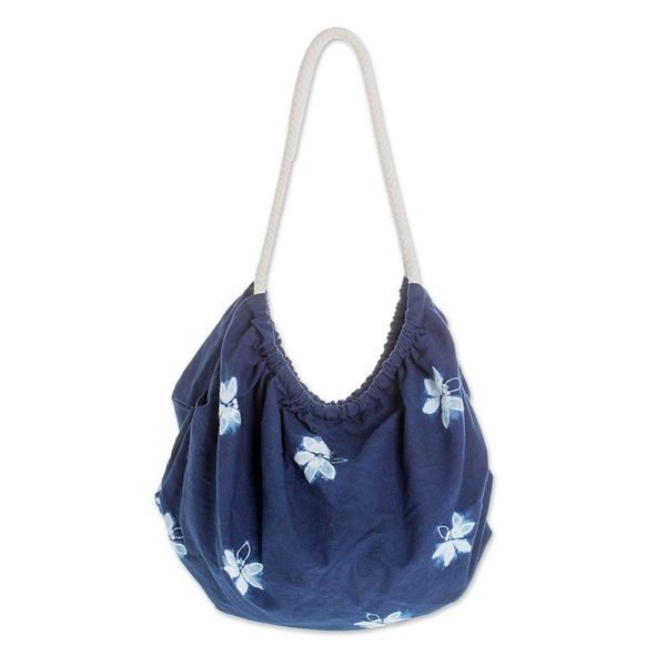 Alternate image for Butterfly-Themed Indigo Cotton Hobo Shoulder Bag Indigo Hope
