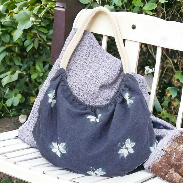 Alternate image for Butterfly-Themed Indigo Cotton Hobo Shoulder Bag Indigo Hope