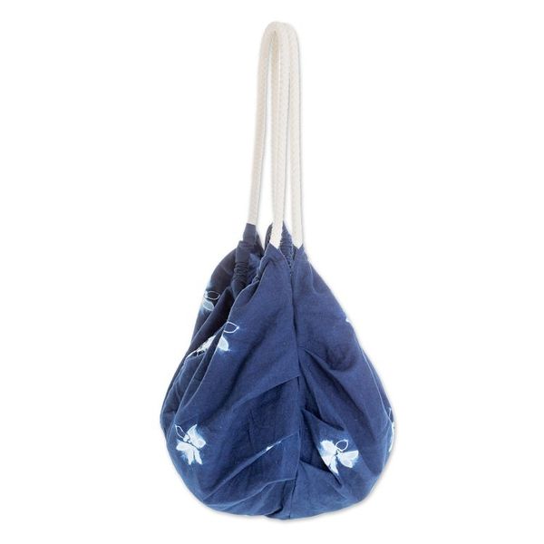 Alternate image for Butterfly-Themed Indigo Cotton Hobo Shoulder Bag Indigo Hope