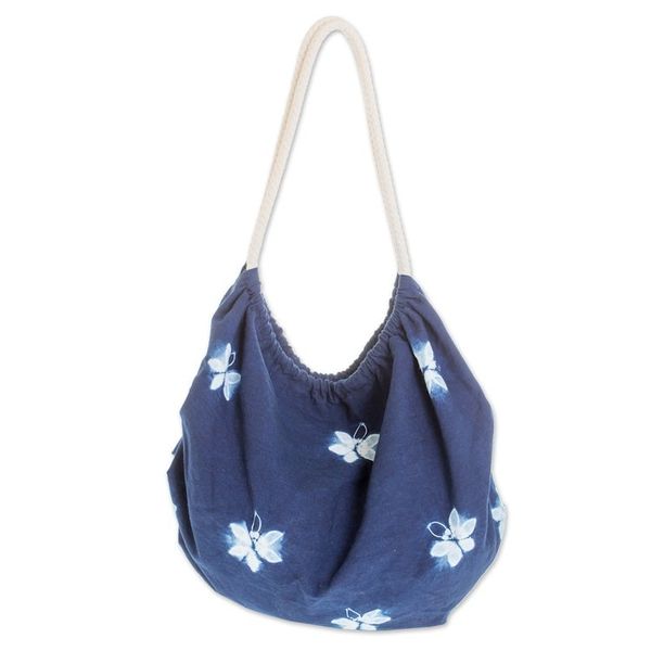 Alternate image for Butterfly-Themed Indigo Cotton Hobo Shoulder Bag Indigo Hope