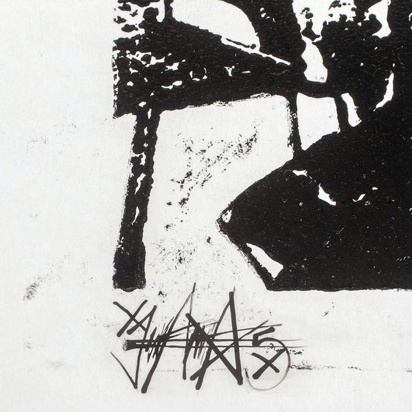 Alternate image for Handcrafted Impressionist Woodcut Print of Palm Trees Black Wind
