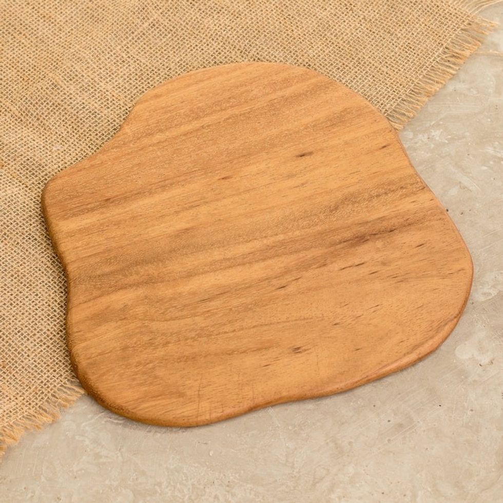 Handcrafted Polished Conacaste Wood Cheese Board 'Abstract Flavors'