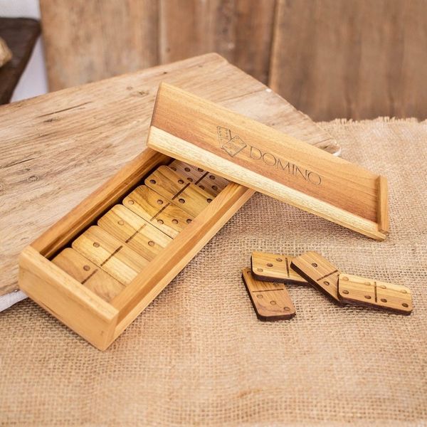 Alternate image for Brown Teak Wood Domino Set Hand-Carved in Costa Rica Moments to Share