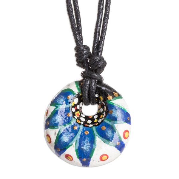 Alternate image for Blue Ceramic Pendant Necklace with Adjustable Cotton Cord Heavens Blue Grace