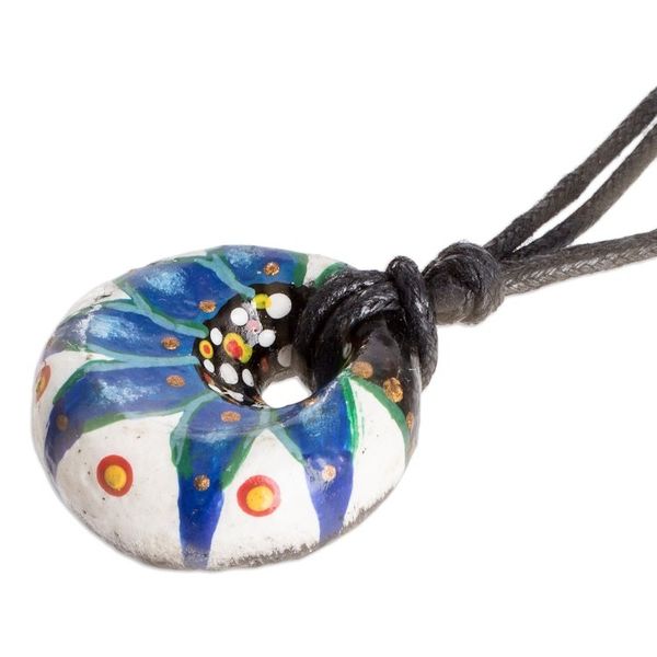 Alternate image for Blue Ceramic Pendant Necklace with Adjustable Cotton Cord Heavens Blue Grace