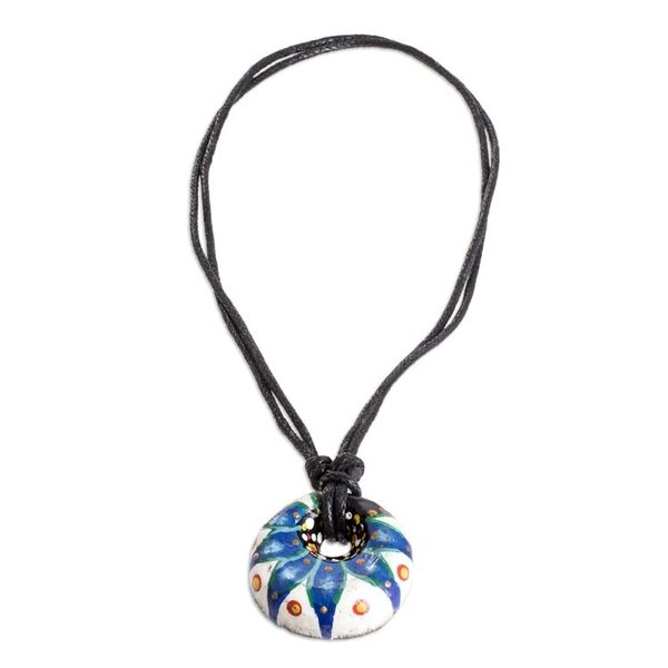 Alternate image for Blue Ceramic Pendant Necklace with Adjustable Cotton Cord Heavens Blue Grace