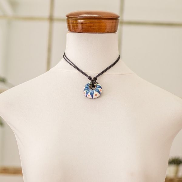Alternate image for Blue Ceramic Pendant Necklace with Adjustable Cotton Cord Heavens Blue Grace