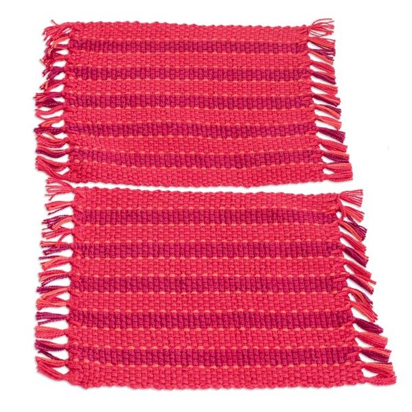 Alternate image for Pair of Handwoven Striped Cardinal Red Cotton Coasters Red Fruits