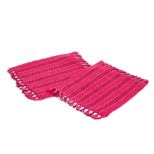 Alternate image for Pair of Handwoven Striped Cardinal Red Cotton Coasters Red Fruits