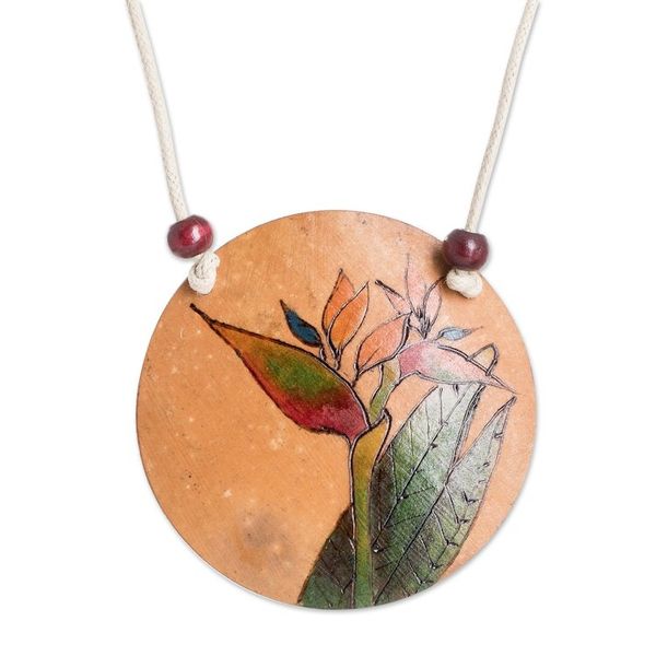 Alternate image for Floral Hand-Painted Calabash Gourd Pendant Necklace Paradise Spirit