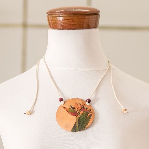 Alternate image for Floral Hand-Painted Calabash Gourd Pendant Necklace Paradise Spirit
