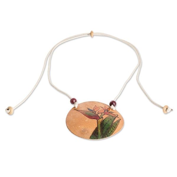 Alternate image for Floral Hand-Painted Calabash Gourd Pendant Necklace Paradise Spirit