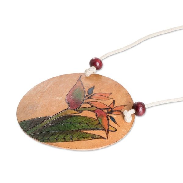 Alternate image for Floral Hand-Painted Calabash Gourd Pendant Necklace Paradise Spirit