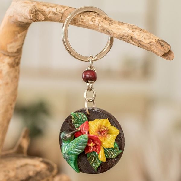 Alternate image for Painted Pinewood and Cold Porcelain Hummingbird Keychain The Little Hummingbird