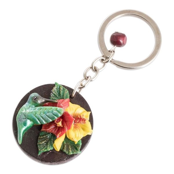 Alternate image for Painted Pinewood and Cold Porcelain Hummingbird Keychain The Little Hummingbird