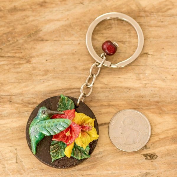 Alternate image for Painted Pinewood and Cold Porcelain Hummingbird Keychain The Little Hummingbird