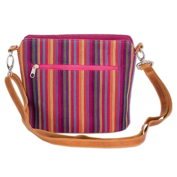Alternate image for Multicolor Striped Cotton Sling Bag with a Leather Strap Harmonious Shadows