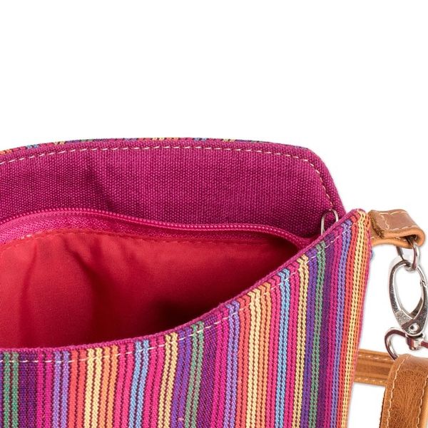 Alternate image for Multicolor Striped Cotton Sling Bag with a Leather Strap Harmonious Shadows