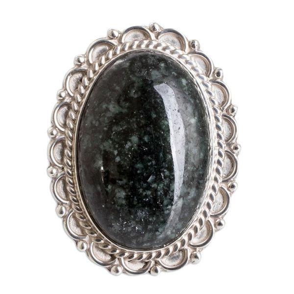 Alternate image for Sterling Silver Cocktail Ring with Dark Green Jade Stone Royal Delicacy