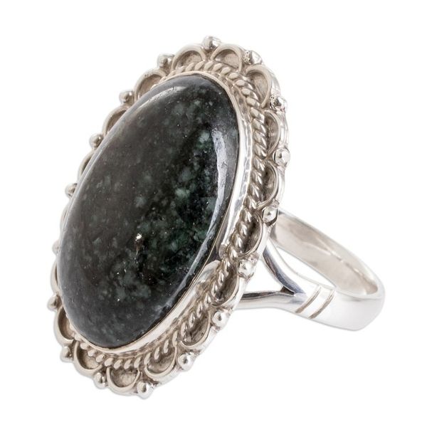 Alternate image for Sterling Silver Cocktail Ring with Dark Green Jade Stone Royal Delicacy