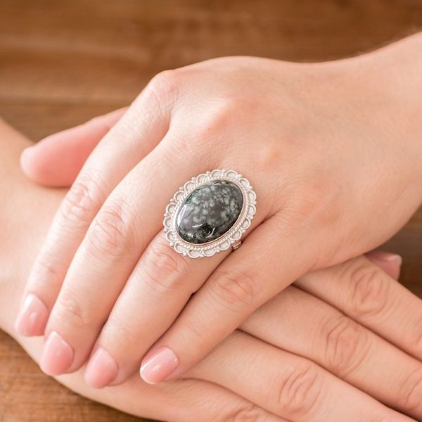 Alternate image for Sterling Silver Cocktail Ring with Dark Green Jade Stone Royal Delicacy