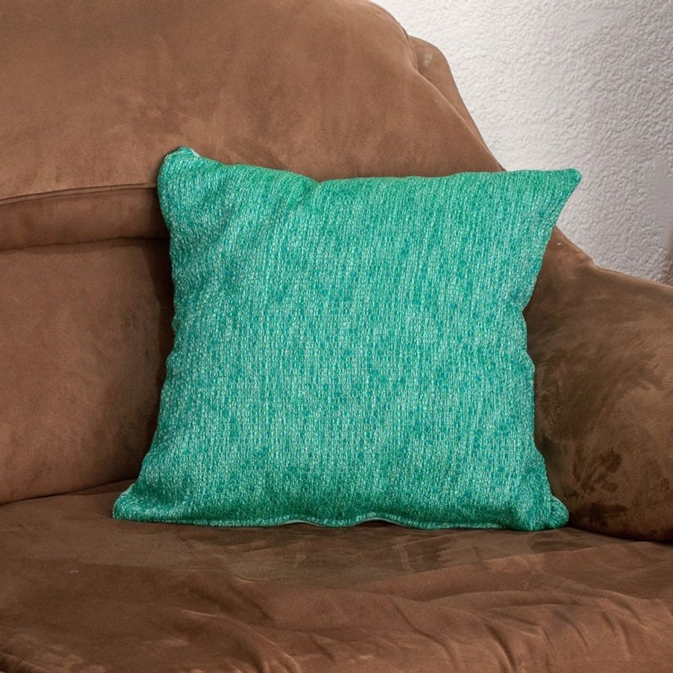 Mint and Lime Cotton Cushion Cover Handwoven in Guatemala 'Stylish Mint'