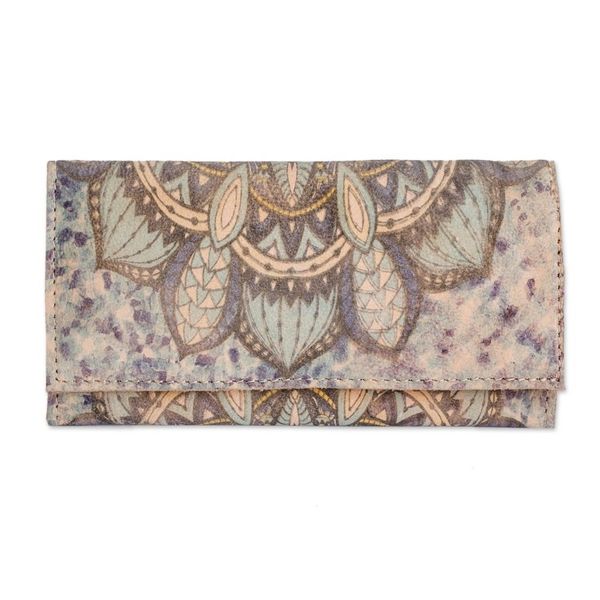 Alternate image for Handcrafted Printed Leather Wallet in Beige and Blue Hues Dreaming in Blue