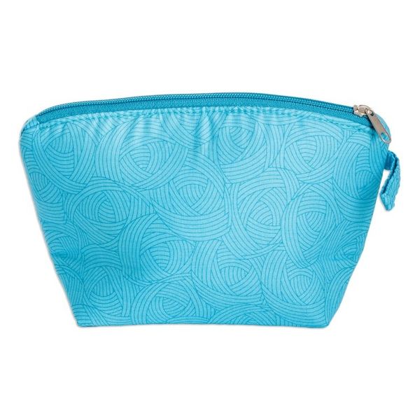 Alternate image for Embroidered Floral Cyan Cotton Cosmetic Bag with Zipper Cyan Beauty