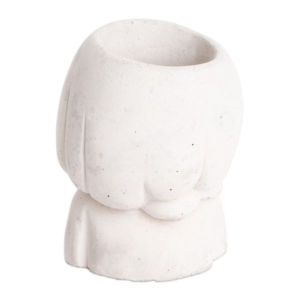 Alternate image for Handcrafted Whimsical Girl and Cat Cement Flower Pot Love Tenderness
