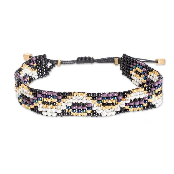 Alternate image for Handmade Golden and Ivory Glass Beaded Wristband Bracelet Enchanted Atitlan