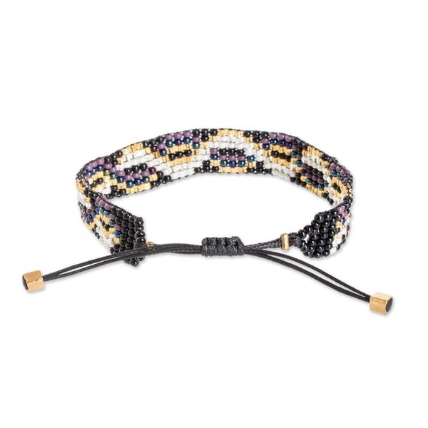 Alternate image for Handmade Golden and Ivory Glass Beaded Wristband Bracelet Enchanted Atitlan