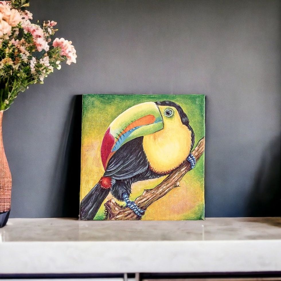 Eco-Friendly Acrylic on Canvas Realistic Toucan Painting 'Magnificent Toucan'