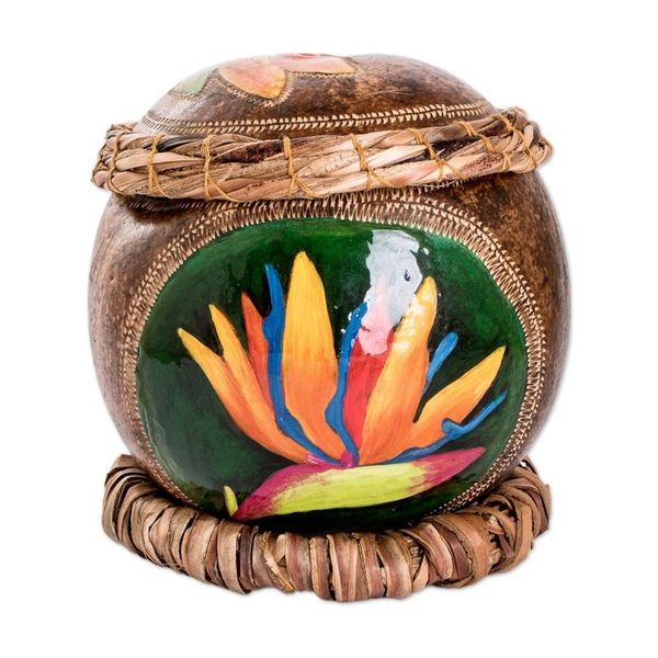 Alternate image for Crane Flower-Themed Painted Dried Gourd Decorative Accent Crane Flower