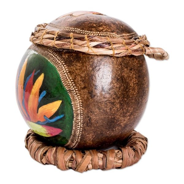 Alternate image for Crane Flower-Themed Painted Dried Gourd Decorative Accent Crane Flower