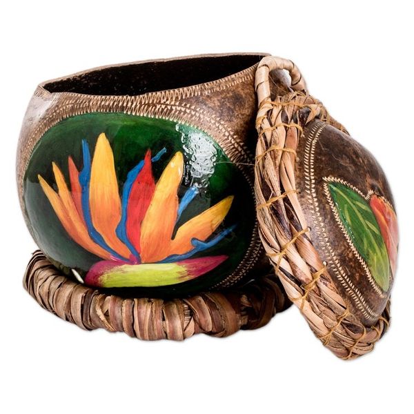 Alternate image for Crane Flower-Themed Painted Dried Gourd Decorative Accent Crane Flower