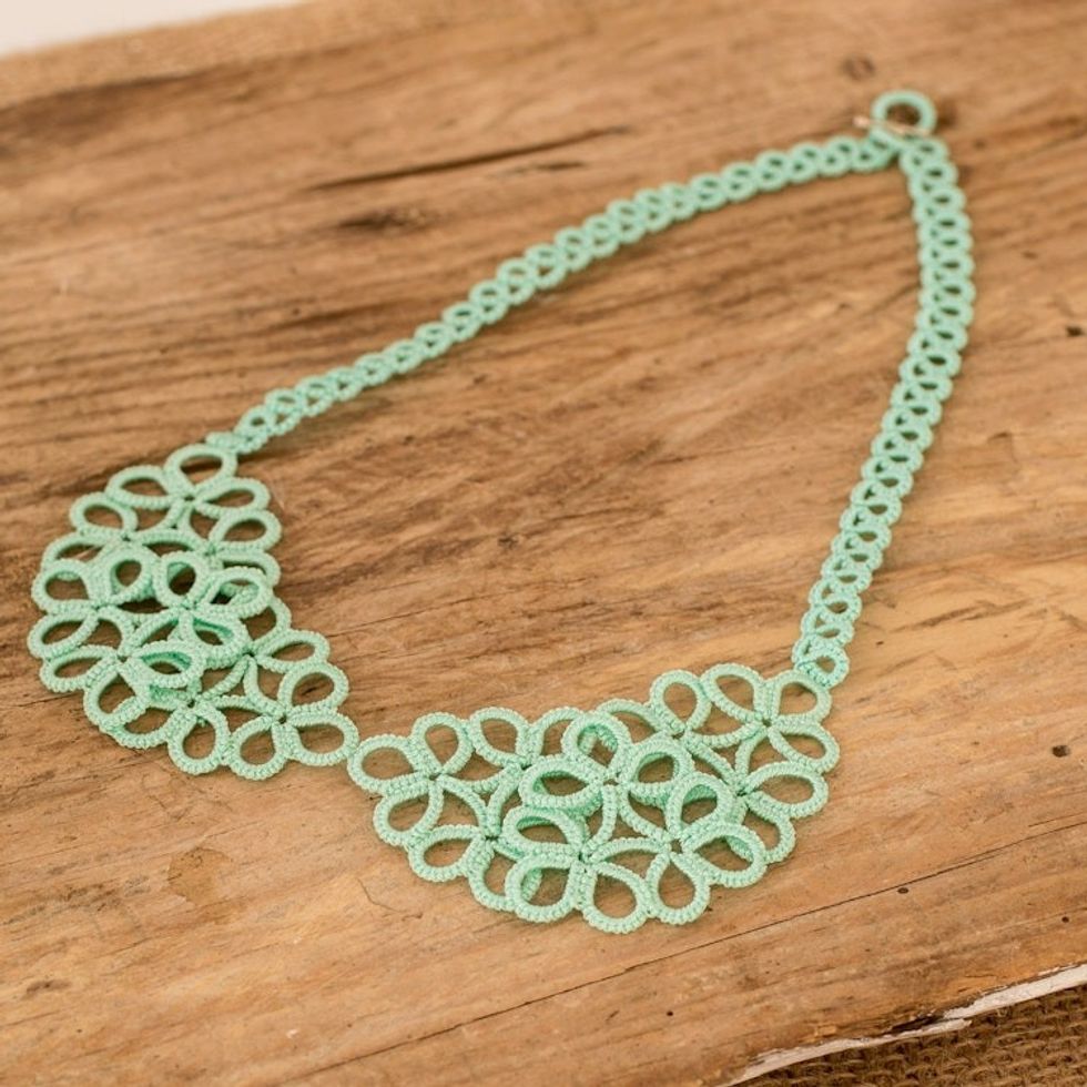 Hand-Tatted Mint Collar Necklace with Sterling Silver Clasp 'Mint Elegance'