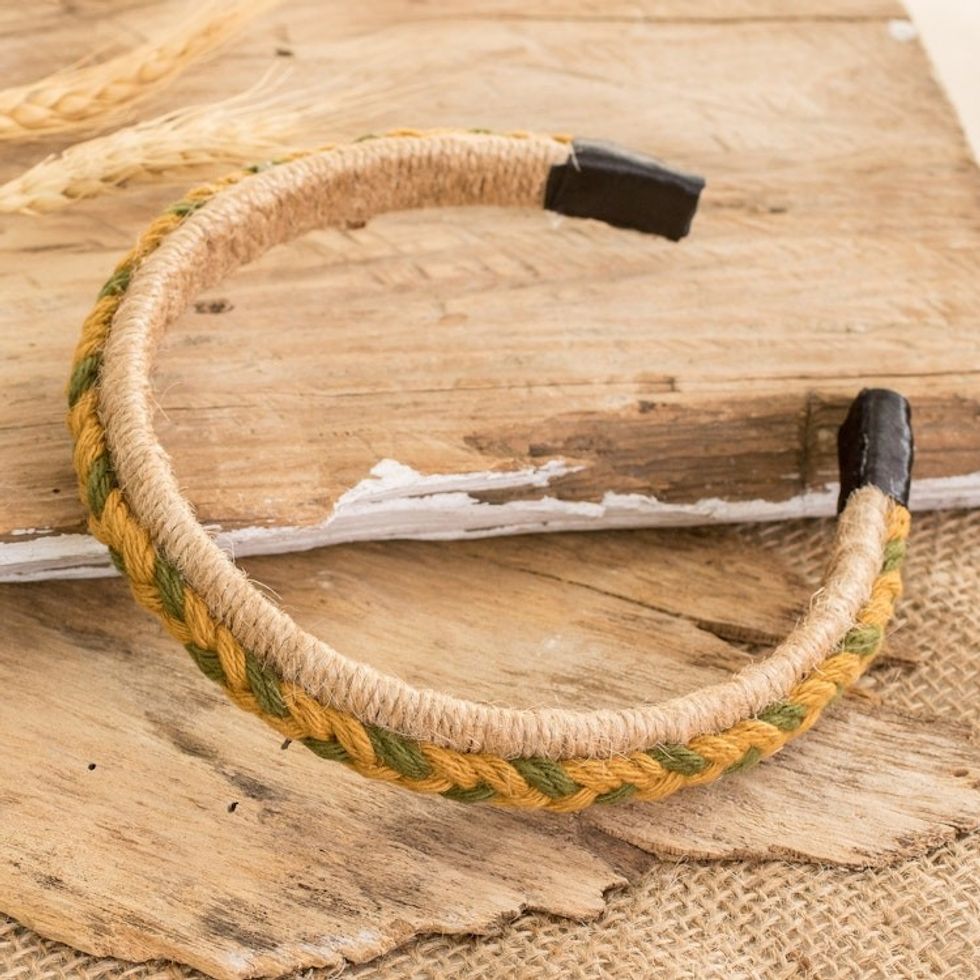Handmade Jute Headband with Cotton Macrame Accent 'Wooded Trail'