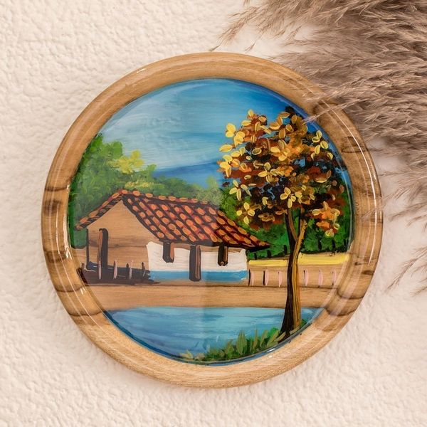 Alternate image for Handcrafted Cedar Wood Decorative Plate with Classic Scene Landscape of My Land