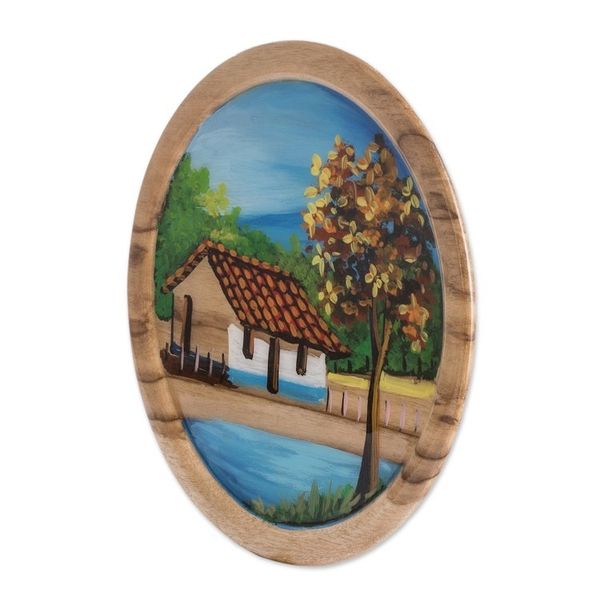 Alternate image for Handcrafted Cedar Wood Decorative Plate with Classic Scene Landscape of My Land