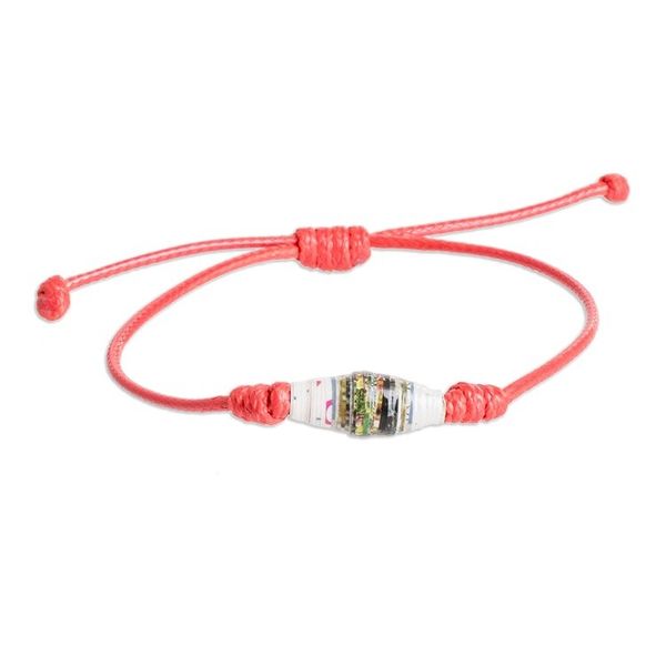 Alternate image for Red Recycled Paper Pendant Bracelet with Adjustable Cord Earths Riches in Red