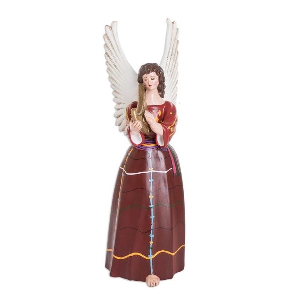 Alternate image for Folk Art Ceramic Angel Sculpture Hand-Painted in Guatemala San Rafael Petzal