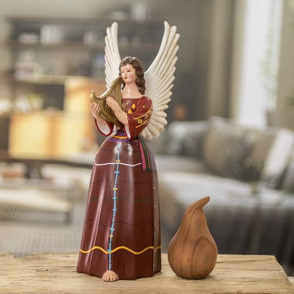 Alternate image for Folk Art Ceramic Angel Sculpture Hand-Painted in Guatemala San Rafael Petzal