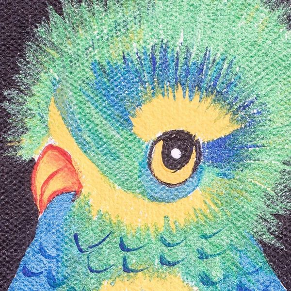 Alternate image for Signed Stretched Acrylic Impressionist Painting of Bird Quetzal