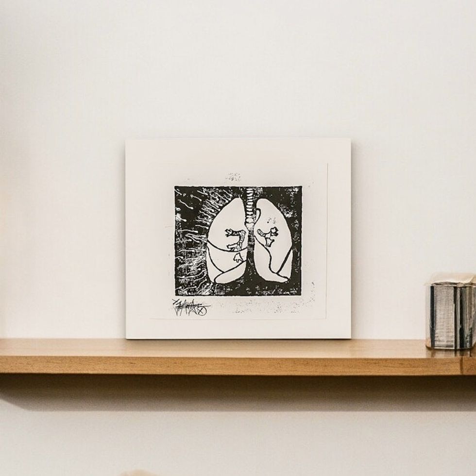 Anatomy-Themed Expressionist Xylograph Print from Guatemala 'Crossed'