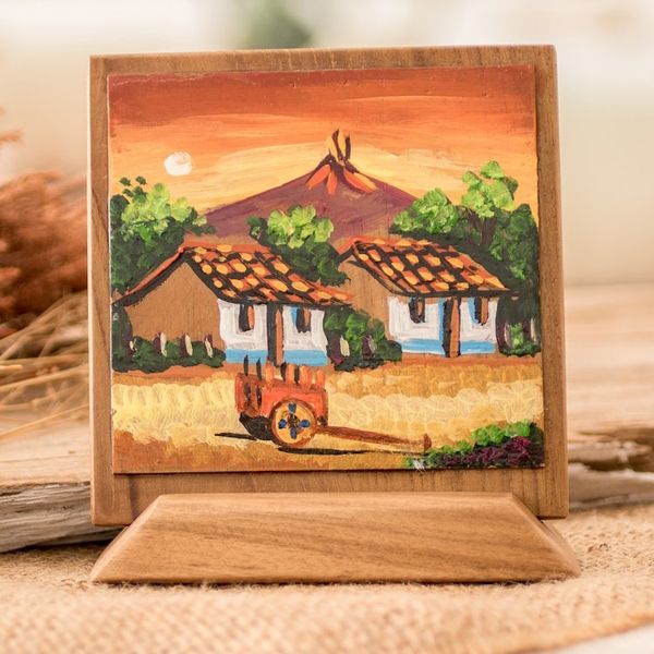 Alternate image for Hand-Painted Table Wall Wood Decorative Accent with Stand Countryside Afternoon