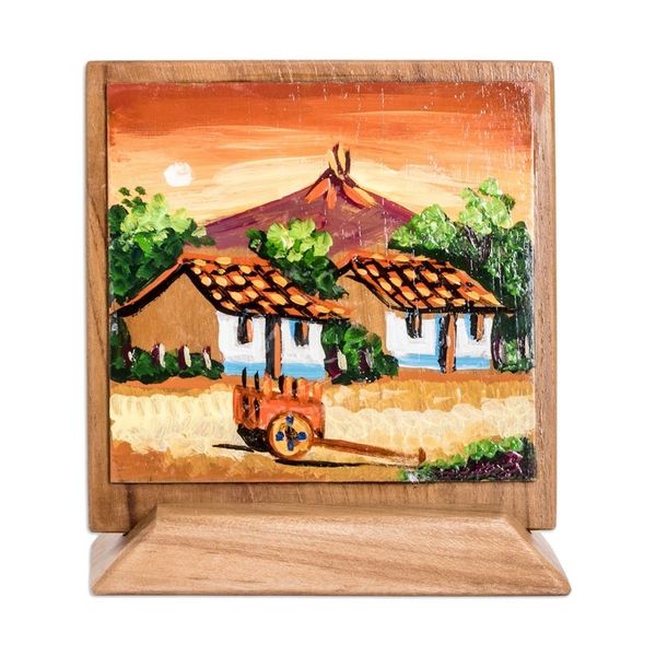 Alternate image for Hand-Painted Table Wall Wood Decorative Accent with Stand Countryside Afternoon