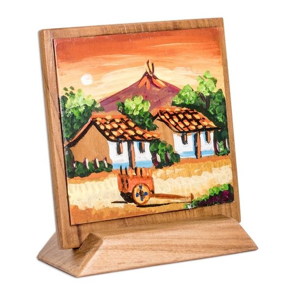 Alternate image for Hand-Painted Table Wall Wood Decorative Accent with Stand Countryside Afternoon