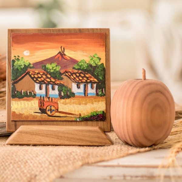 Alternate image for Hand-Painted Table Wall Wood Decorative Accent with Stand Countryside Afternoon