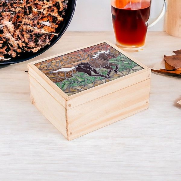 Alternate image for Handcrafted Horse Mosaic Pinewood Tea Box in White Delightful Liberty