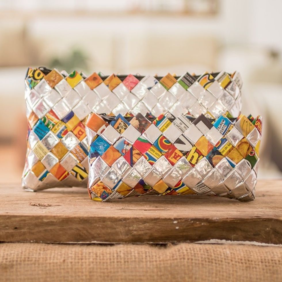 Set of 2 Colorful Recycled Metalized Wrapper Cosmetic Bags 'Sparkling Party'